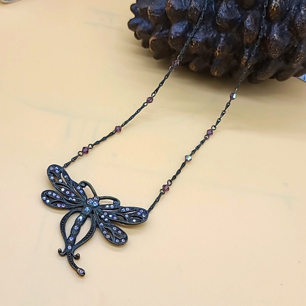 Circa 2010 SWEET ROMANCE "Dragonfly" Victorian Revival Crystal Pendant 🪻